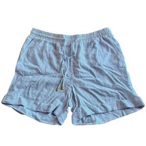 Ellen Tracy womens Sz S blue striped linen blend elastic waist shorts